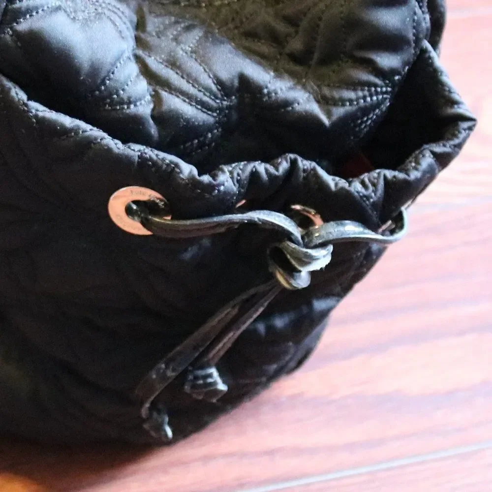 Kate Spade Large Quilted Nylon Black Diaper Bag patent leather handles Crossbody